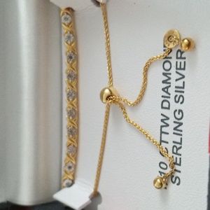 1/10 CT. T.W. Genuine White Diamond 14K Gold Over Silver Bolo Bracelet